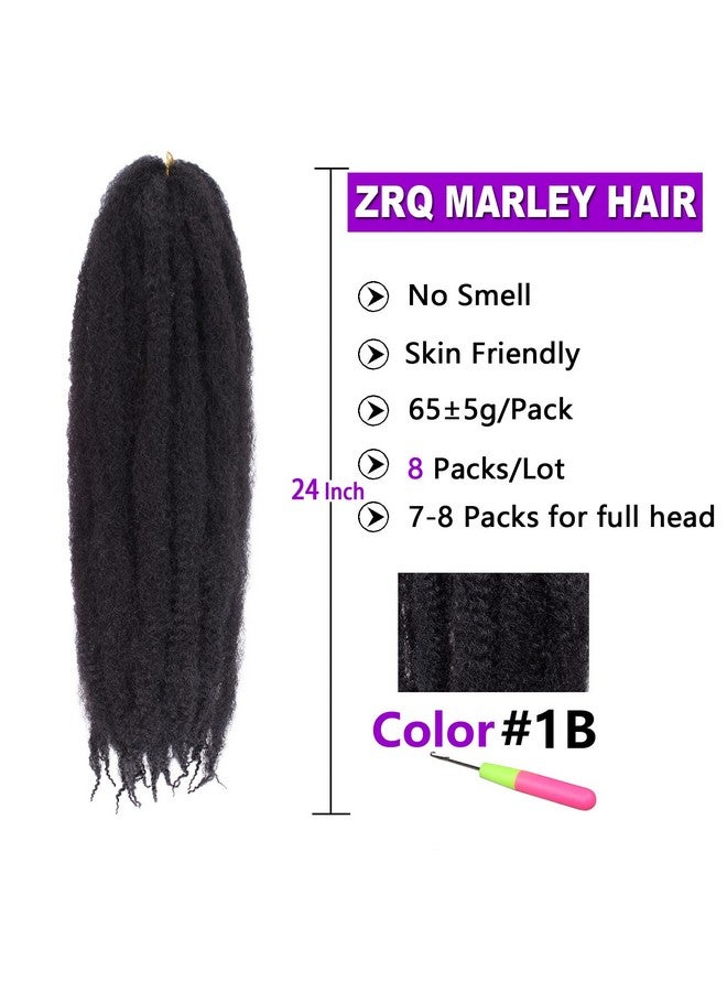 8 Packs Marley Hair Crochet Braids24 Inch Afro Kinky Marley Braiding Hair Synthetic Curly Twist Marley Hair Long Springy Afro Twist Hair Extensions (1B8 Packs)