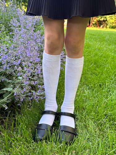 COTTON DAY 3 Pack Kids Girls Soft Knee High School Uniform Dress Socks Seamless Toe 6-8 Years White M (8) - Image 4