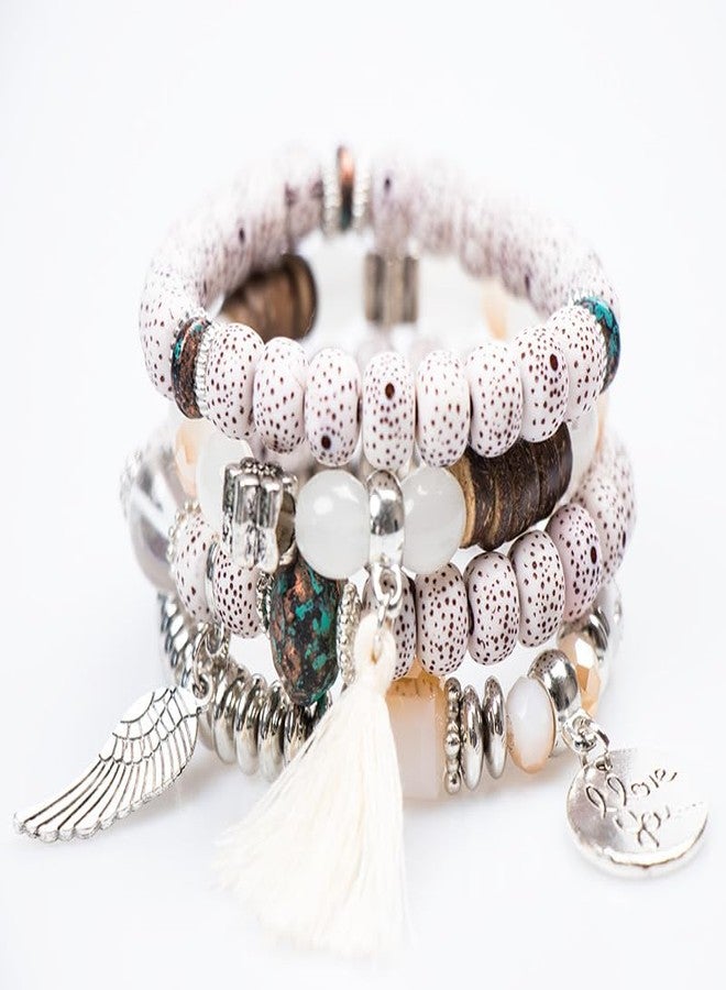 MEENAZ Bracelet for women stylish Fashion Bohemian bracelet for girls stylish Stackable Multilayer Hamsa Hand Evil Eye I Love You Bracelets Multicolor Crystal Charm Beaded Bracelet for Women Girls - Image 5