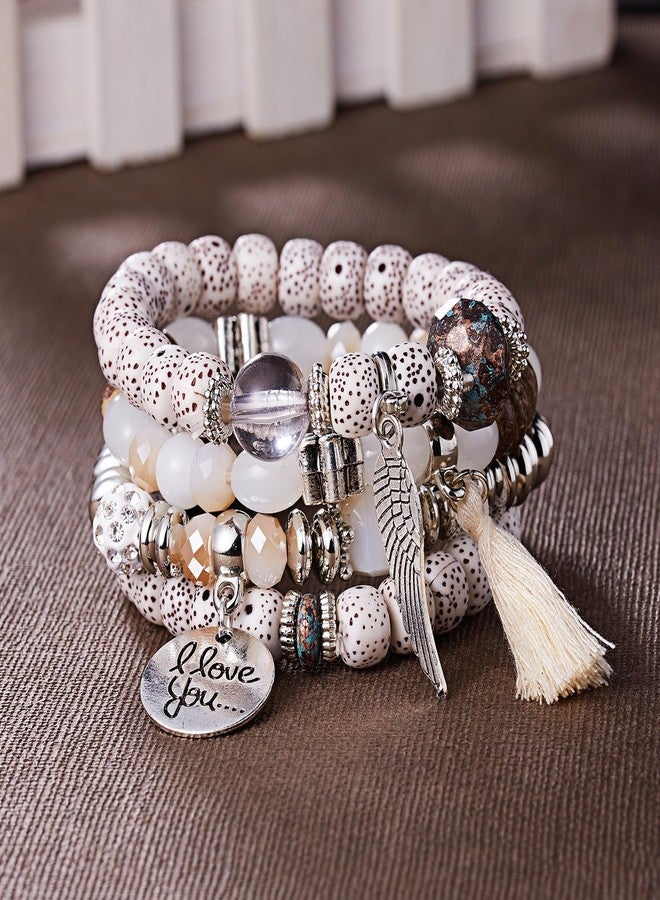 MEENAZ Bracelet for women stylish Fashion Bohemian bracelet for girls stylish Stackable Multilayer Hamsa Hand Evil Eye I Love You Bracelets Multicolor Crystal Charm Beaded Bracelet for Women Girls - Image 2