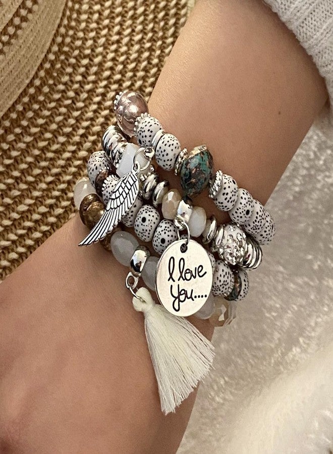 MEENAZ Bracelet for women stylish Fashion Bohemian bracelet for girls stylish Stackable Multilayer Hamsa Hand Evil Eye I Love You Bracelets Multicolor Crystal Charm Beaded Bracelet for Women Girls - Image 3