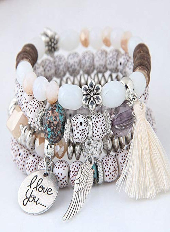 MEENAZ Bracelet for women stylish Fashion Bohemian bracelet for girls stylish Stackable Multilayer Hamsa Hand Evil Eye I Love You Bracelets Multicolor Crystal Charm Beaded Bracelet for Women Girls - Image 4