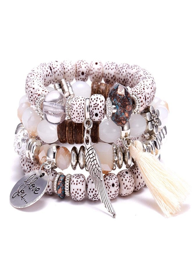 MEENAZ Bracelet for women stylish Fashion Bohemian bracelet for girls stylish Stackable Multilayer Hamsa Hand Evil Eye I Love You Bracelets Multicolor Crystal Charm Beaded Bracelet for Women Girls - Image 1