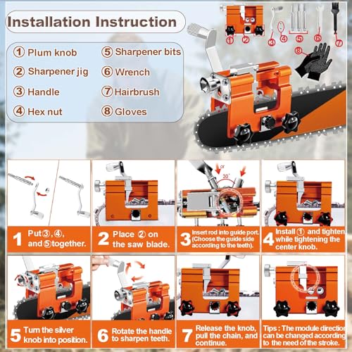 OMCCHK Chainsaw Sharpener Jig Kit, Portable Chainsaw Sharpening Tool with Burr Grinding Stone & Cleaning Brush, Manual Chain Saw Blade Sharpener Attachment for Chain/Electric Saw, Lumberjack, Garden Worker - Image 5