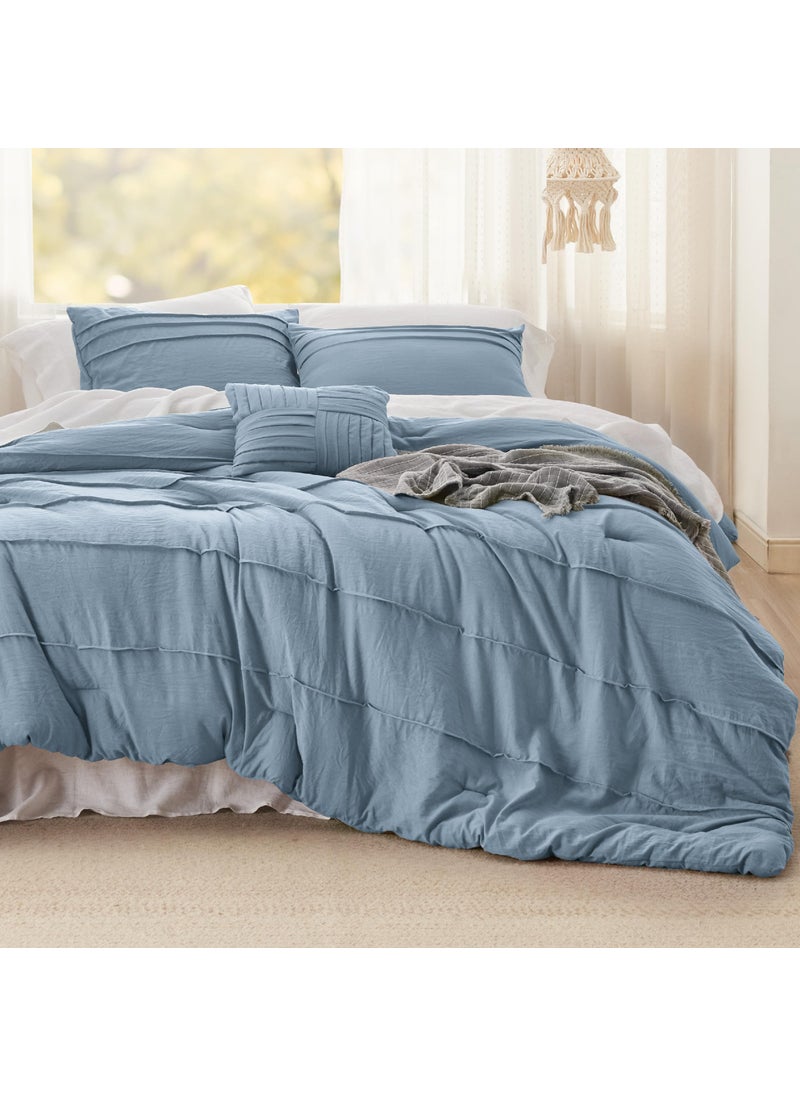 Bedsure Bedsure Light Blue Full Size Comforter Set - 4 Pieces Pinch Pleat Bed Set  Down Alternative Warm Bedding Sets for All Season  1 Comforter  2 Pillowcases  1 Decorative Pillow  - Image 2