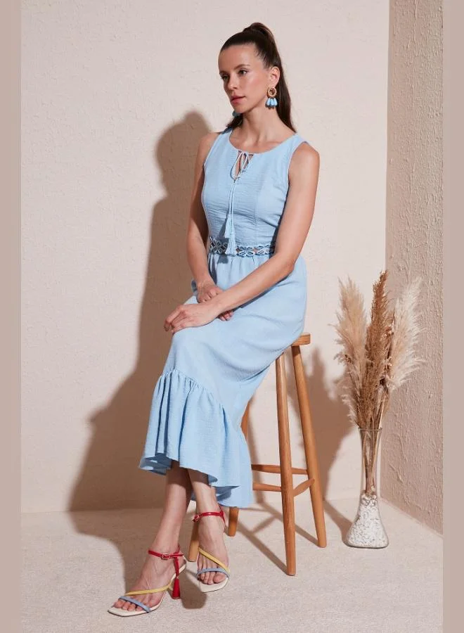 Lela Lela Regular Fit Ruffled Sleeveless Midi Dress Women's Dress 611EL574