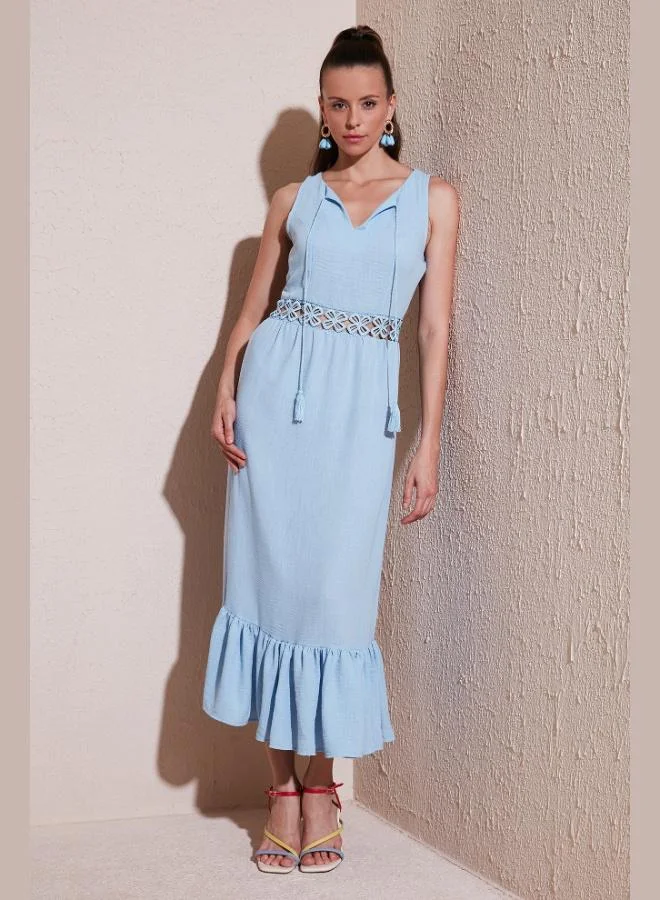 Lela Lela Regular Fit Ruffled Sleeveless Midi Dress Women's Dress 611EL574