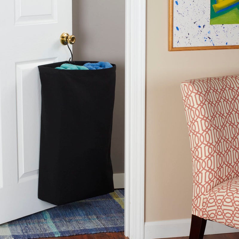 Household Essentials Door Hanging Laundry Bag, Washable Canvas Bag with Loop Handle, Holds Two Loads of Laundry, Great for Dorms and Small Spaces, Black - Image 2