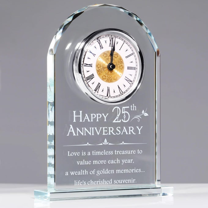 25TH WEDDING ANNIVERSARY CLOCK GIFTS FOR COUPLE 25 YEAR ANNIVERSARY KEEPSAKE GIFTS FOR HUSBANDWIFE GLASS CLOCK DECORATION FOR 25 YEARS FOR MARRIAGE BATTERY NOT INCLUDED