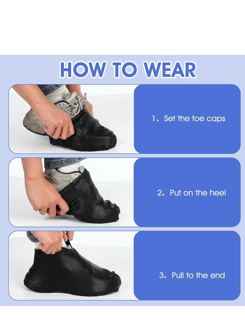 أوزيغالور أغطية أحذية سيليكون مقاومة للماء، مانعة للانزلاق، قابلة لإعادة الاستخدام، للأطفال والنساء (م، أسود). - Image 5