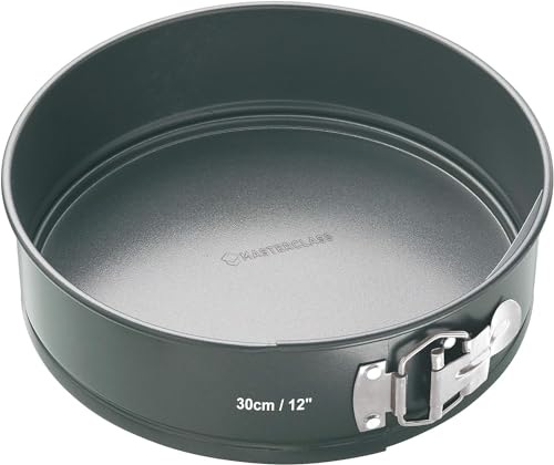 MasterClass KCMCHB45 30 cm Springform Cake Tin with Loose Base and PFOA Non Stick Robust 1 mm Carbon Steel 12 Inch Extra Large Round Pan Grey
