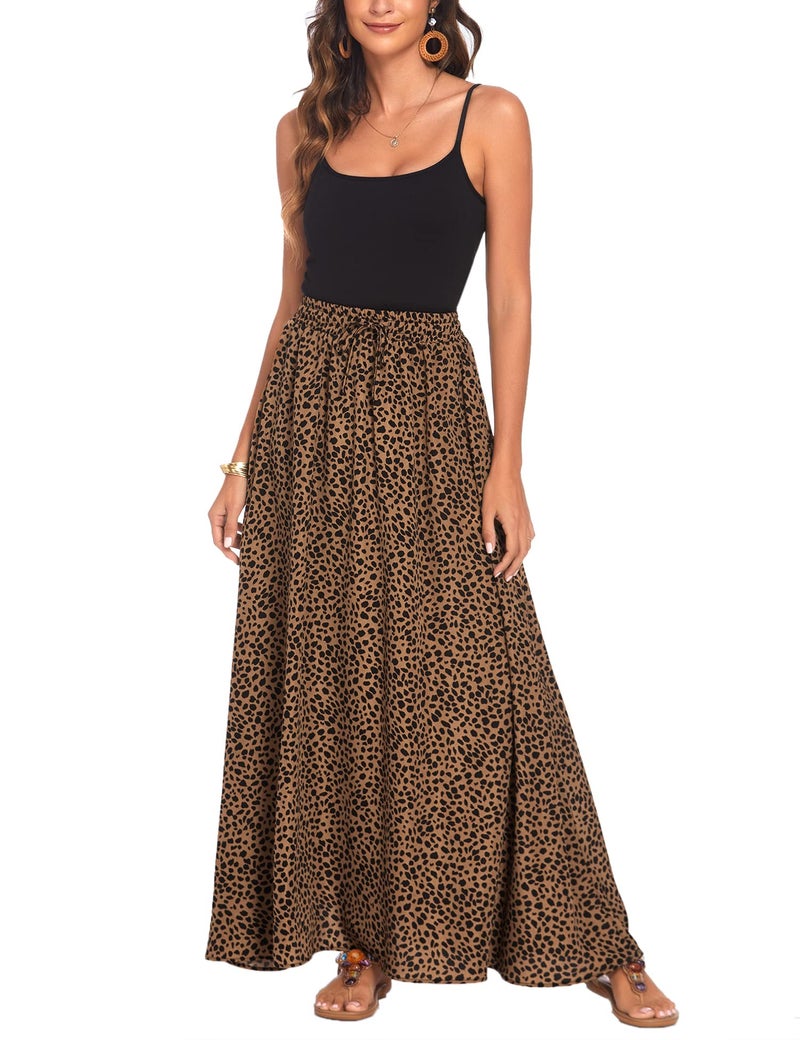 Bluetime Women Chiffon High Waist Pleated Skirts Beach Cover Up Dress Boho Long Swing Maxi Skirts (L, Floral15) - Image 2