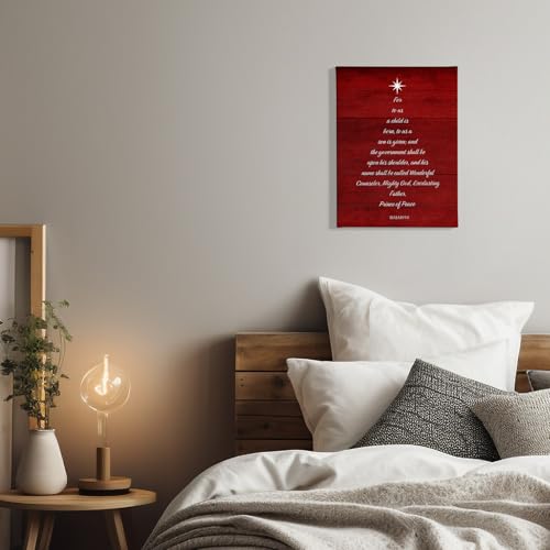 PHAMTE Christian Christmas Tree Isaiah 9:6 Wall Art Decor Canvas, Red Vintage Farmhouse Rustic Bible Verse Scripture Pictures Wall Decor Art for Living Room Home,Religious Artwork for Walls 11x14 inch - Image 3
