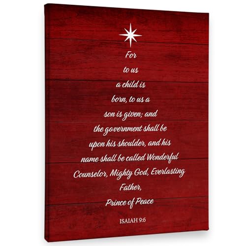 PHAMTE Christian Christmas Tree Isaiah 9:6 Wall Art Decor Canvas, Red Vintage Farmhouse Rustic Bible Verse Scripture Pictures Wall Decor Art for Living Room Home,Religious Artwork for Walls 11x14 inch - Image 1