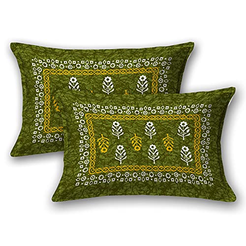 SheetKart 144 TC Jaipuri Floral Printed Cotton Double Bedsheet with 2 Pillow Covers, Mellow Green - Image 5