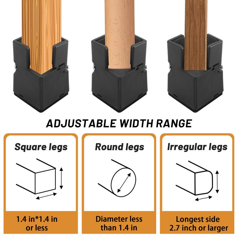 BTSD-home Bed Risers 2 Inch Heavy Duty Furniture Risers with Screw Clamp for Table Couch Chair 4 Pack Black - Image 3