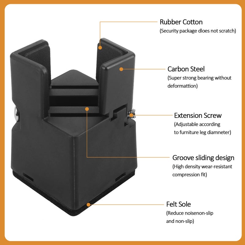 BTSD-home Bed Risers 2 Inch Heavy Duty Furniture Risers with Screw Clamp for Table Couch Chair 4 Pack Black - Image 4