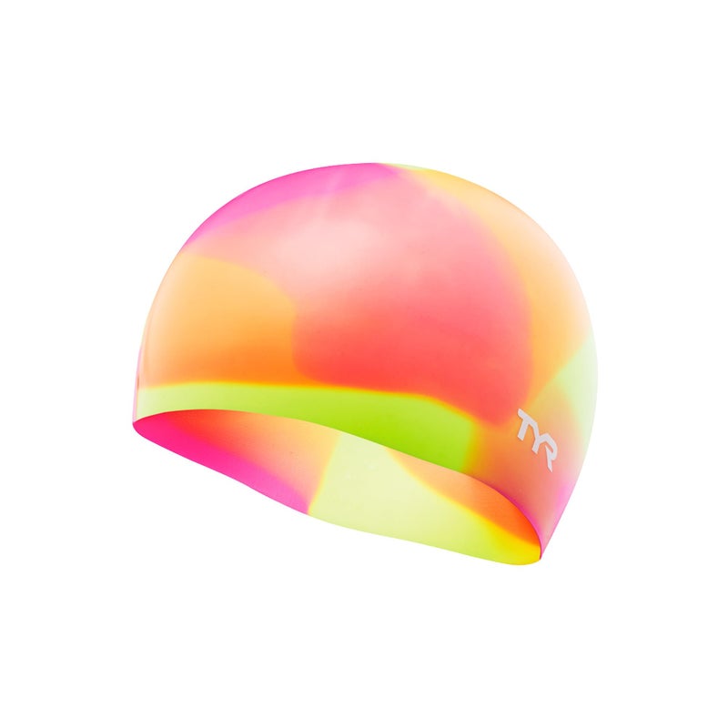 TYR Youth Wrinkle Free Silicone Swim Cap for Drag Reduction and Hair Protection, Yellow/Pink/Orange - Image 2