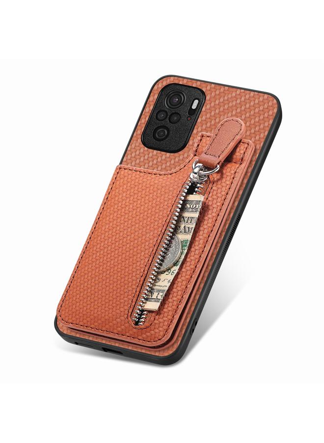 اس-توب جراب هاتف Redmi Note 10 4G مصنوع من ألياف الكربون بسحاب رأسي قابل للطي - Image 4