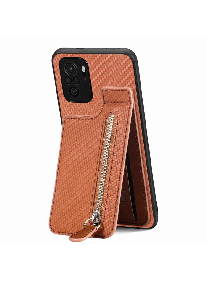 اس-توب جراب هاتف Redmi Note 10 4G مصنوع من ألياف الكربون بسحاب رأسي قابل للطي - Image 1