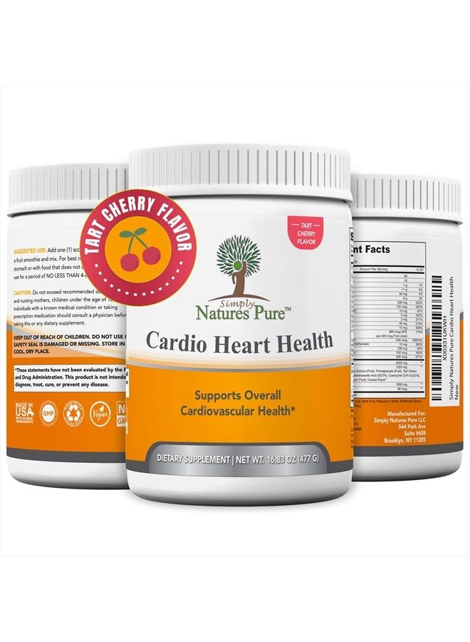 Simply Natures Pure Cardio Heart Health Nitric Oxide Booster Support Supplement Powder with L-Arginine 5000 mg, L-Citrulline 1000 mg and Hawthorne Berry, 16.82 Ounces - Tart Cherry Flavor - Image 1
