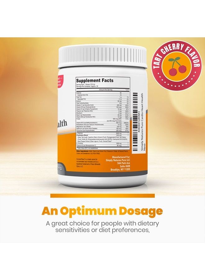 Simply Natures Pure Cardio Heart Health Nitric Oxide Booster Support Supplement Powder with L-Arginine 5000 mg, L-Citrulline 1000 mg and Hawthorne Berry, 16.82 Ounces - Tart Cherry Flavor - Image 2