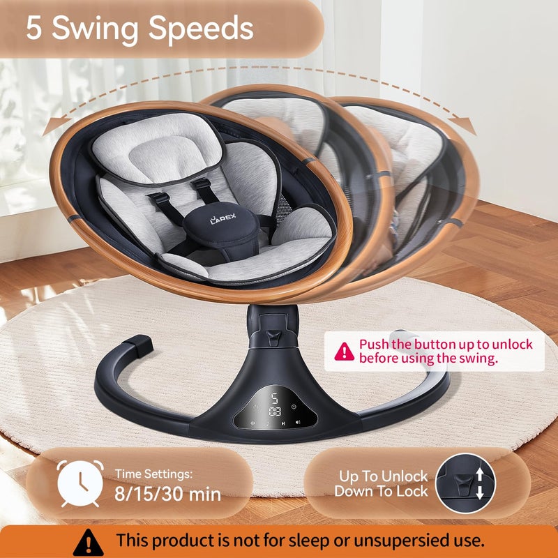 LAREX Baby Swing to Toddler Electric Infant Swing Portable for Newborn Boy Girl, 5 Sway Speeds with Remote Control, 12 Preset Melodies and Bluetooth, 0-6 Months Max 20 Lbs (Gray) - Image 2