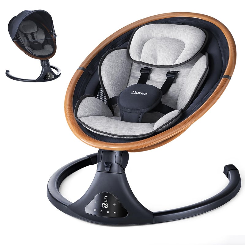 LAREX Baby Swing to Toddler Electric Infant Swing Portable for Newborn Boy Girl, 5 Sway Speeds with Remote Control, 12 Preset Melodies and Bluetooth, 0-6 Months Max 20 Lbs (Gray) - Image 1