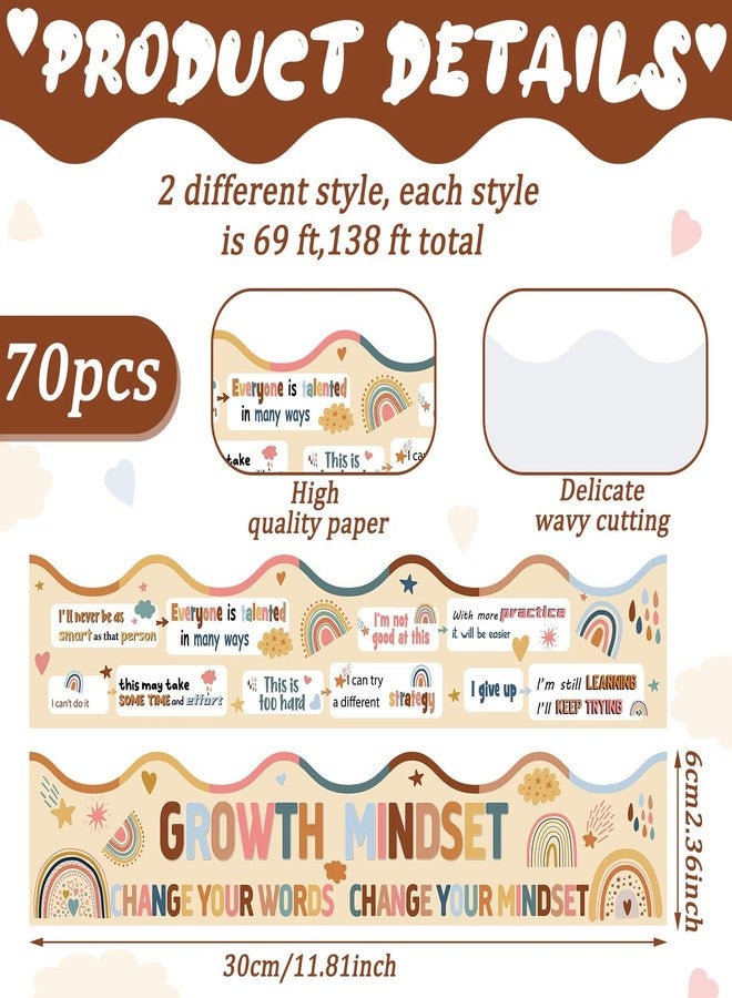 Sherr 138 ft Inspirational Quotes Bulletin Board Borders Classroom Scalloped Motivational Bulletin Board Decorations Growth Mindset Border Trims for Back to School Supplies(Boho) - Image 3