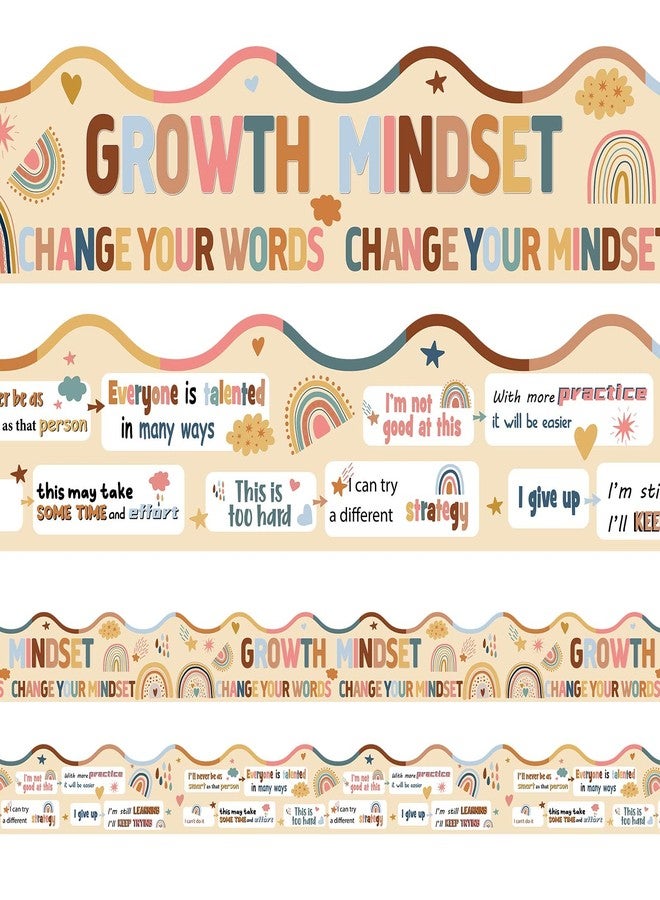 Sherr 138 ft Inspirational Quotes Bulletin Board Borders Classroom Scalloped Motivational Bulletin Board Decorations Growth Mindset Border Trims for Back to School Supplies(Boho) - Image 1