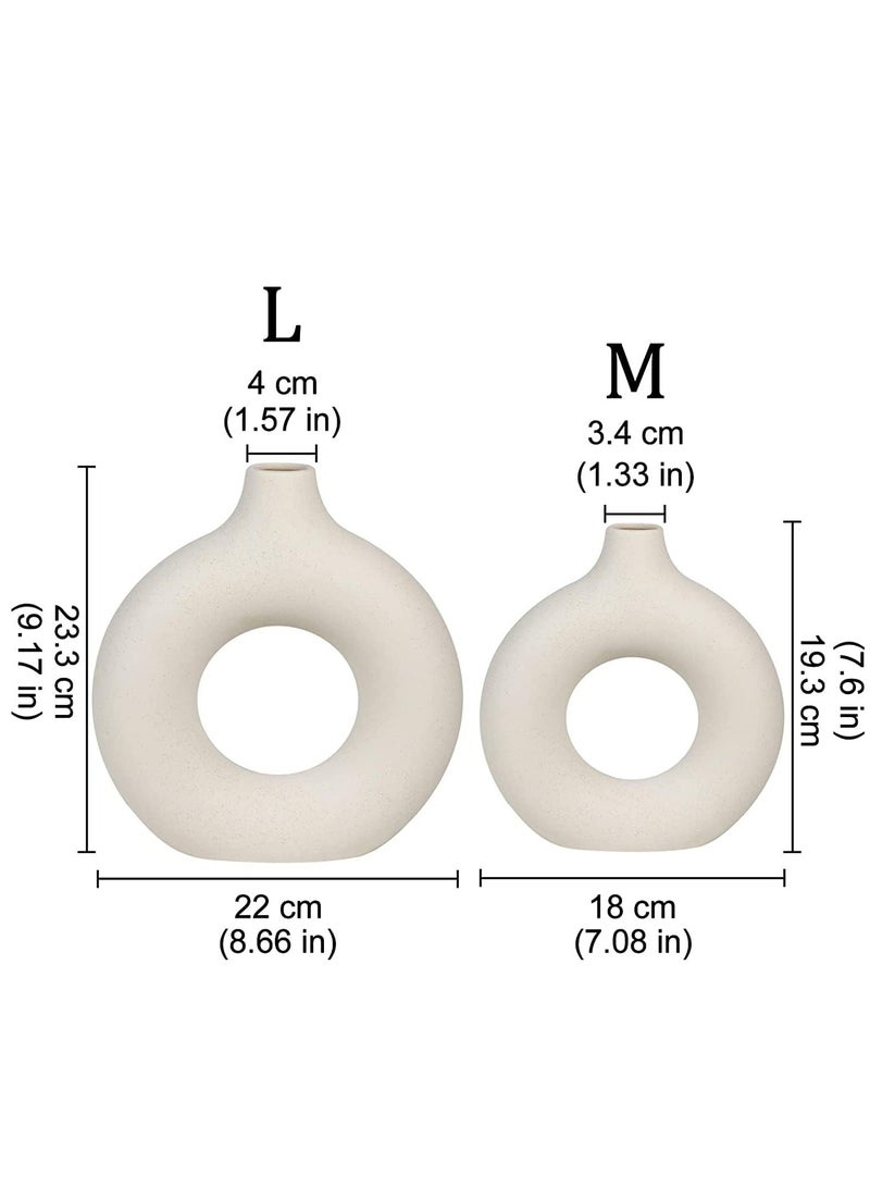 2 Piece White Ceramic Vase Set for Modern Home Decor Round Matte Pampas Flower Vases Minimalist Nordic Boho Ins Style  - Image 3