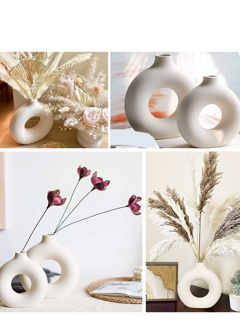 2 Piece White Ceramic Vase Set for Modern Home Decor Round Matte Pampas Flower Vases Minimalist Nordic Boho Ins Style  - Image 5