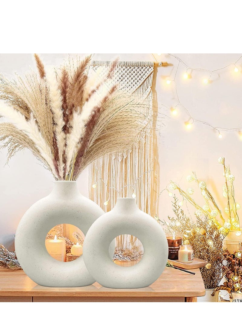 2 Piece White Ceramic Vase Set for Modern Home Decor Round Matte Pampas Flower Vases Minimalist Nordic Boho Ins Style  - Image 2