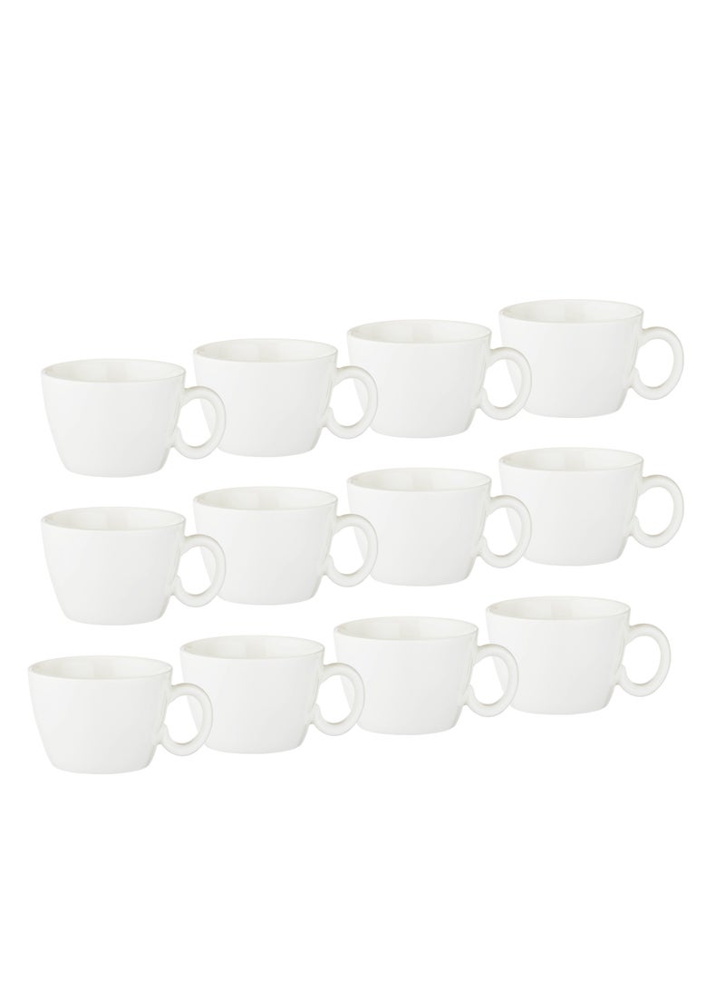 Dania Plain white porcelain tea, coffee and cappuccino cups set, 12 pieces, 120 ml capacity - Image 3