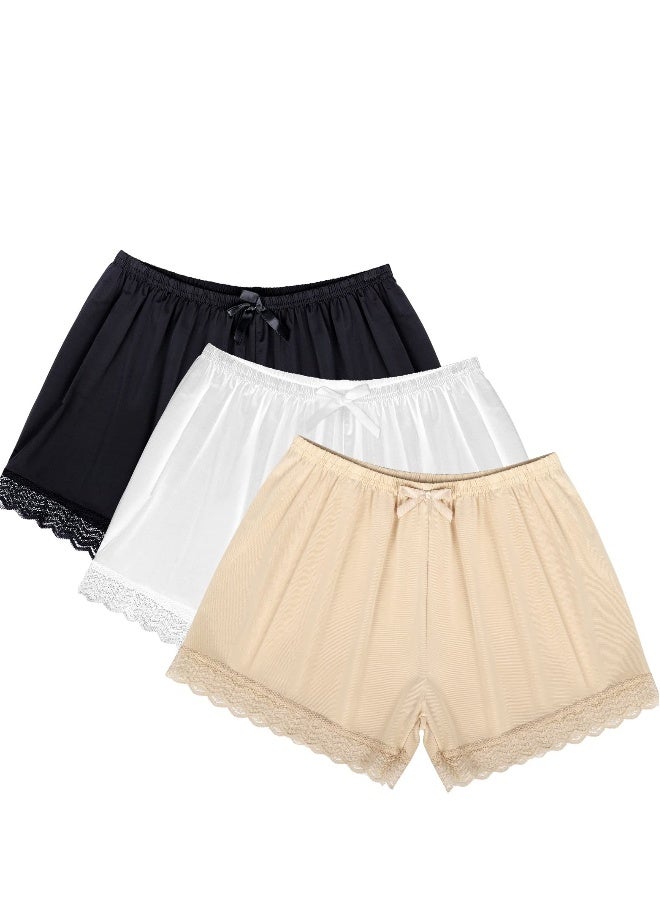 3 Pieces Women Slip Shorts Lace Pettipants Half Culotte Split Skirt, 40-60kg - Image 1