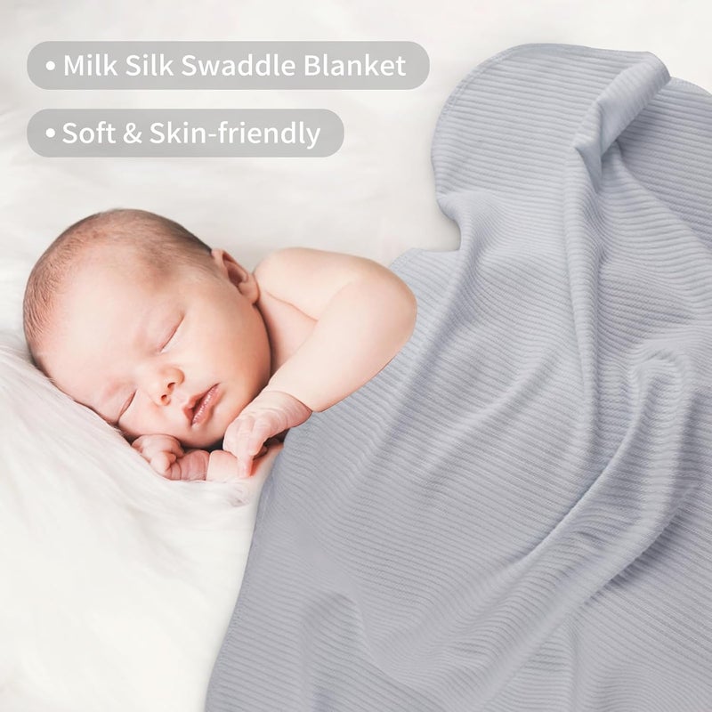 Viviland Jersey Swaddle Blanket, Ultra Soft Stretchy Receiving Blanket for Newborn, Baby Swaddle Wrap for Boys & Girls, 2 Packs,40 x 30 in, Grey & Pink - Image 4