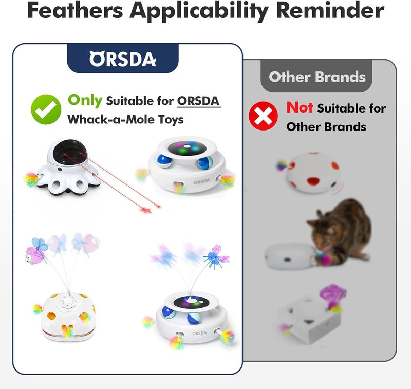 ORSDA 12 Pcs Feathers Replacement and Soft Furry Accessories ONLY Fits Cat Toys, Interactive Toys for Indoor Cats-NOT fits for Other Brand Toys - Image 2