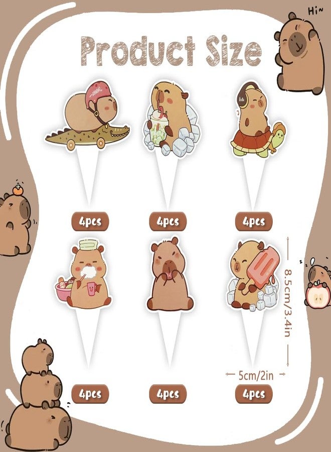Geluode Capybara Cupcake Toppers, 24Pcs Capybara Birthday Party Decorations, Animal Themed Capybara Birthday Cake Topper Party Decorations for Kids Boys Girls Capybara Lover Baby Shower - Image 2