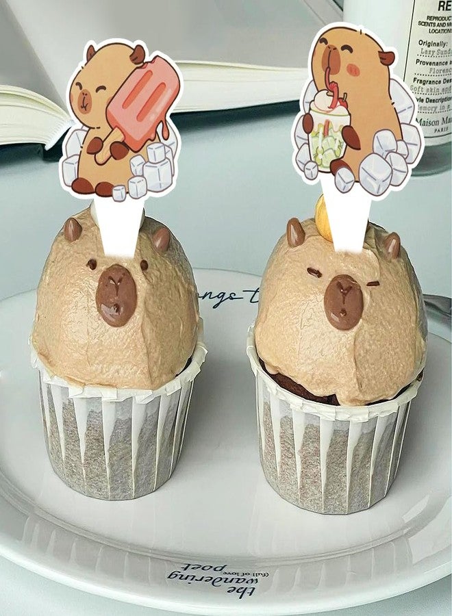 Geluode Capybara Cupcake Toppers, 24Pcs Capybara Birthday Party Decorations, Animal Themed Capybara Birthday Cake Topper Party Decorations for Kids Boys Girls Capybara Lover Baby Shower - Image 4