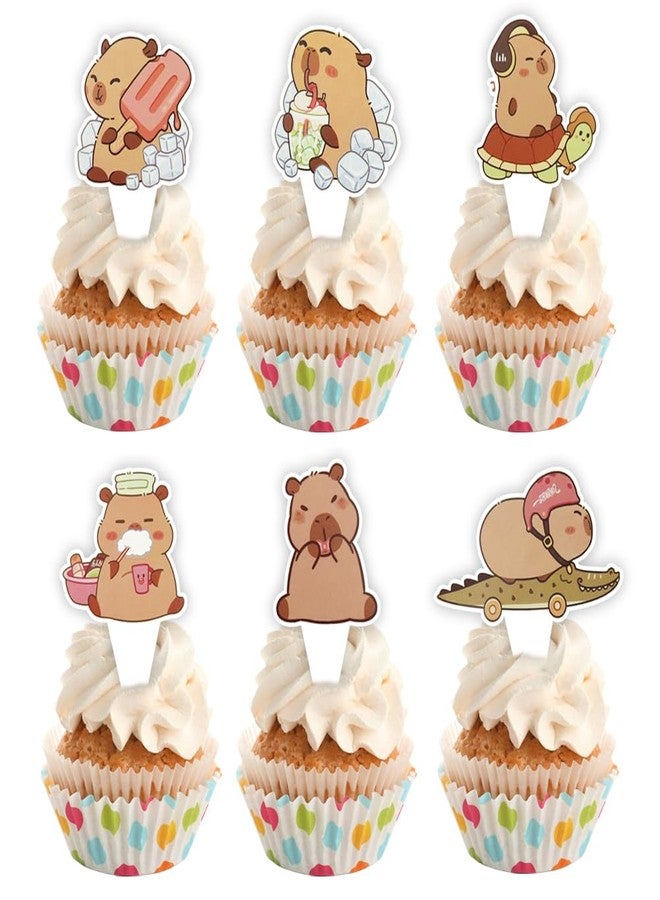 Geluode Capybara Cupcake Toppers, 24Pcs Capybara Birthday Party Decorations, Animal Themed Capybara Birthday Cake Topper Party Decorations for Kids Boys Girls Capybara Lover Baby Shower - Image 1