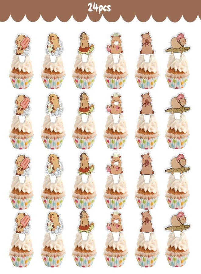 Geluode Capybara Cupcake Toppers, 24Pcs Capybara Birthday Party Decorations, Animal Themed Capybara Birthday Cake Topper Party Decorations for Kids Boys Girls Capybara Lover Baby Shower - Image 3