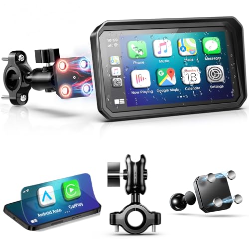 YZW 6" Wireless Motorcycle Carplay with Android Auto, Waterproof GPS Nevigation System Screen for Motorbike, Music Sharing,Vioce Control,Light Sensor, BT,Anti-Theft Design Quick-Release Magnetic Mount - Image 1