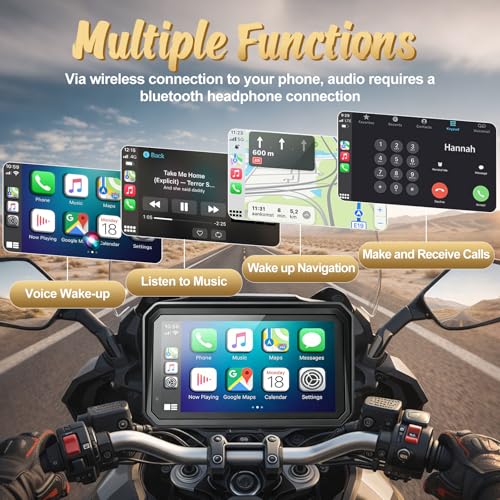 YZW 6" Wireless Motorcycle Carplay with Android Auto, Waterproof GPS Nevigation System Screen for Motorbike, Music Sharing,Vioce Control,Light Sensor, BT,Anti-Theft Design Quick-Release Magnetic Mount - Image 4