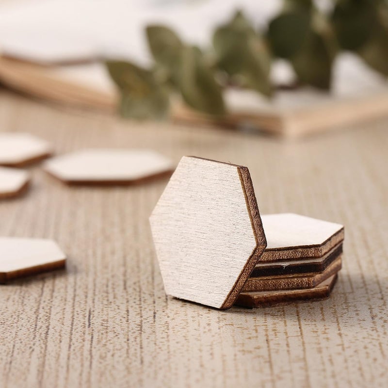 100 Pcs 50mm Hexagon Wood Slices for DIY Crafts, Unfinished Wooden Pieces Hexagonal Wood Chips for Art Projects and Woodcraft Decoration - Image 5