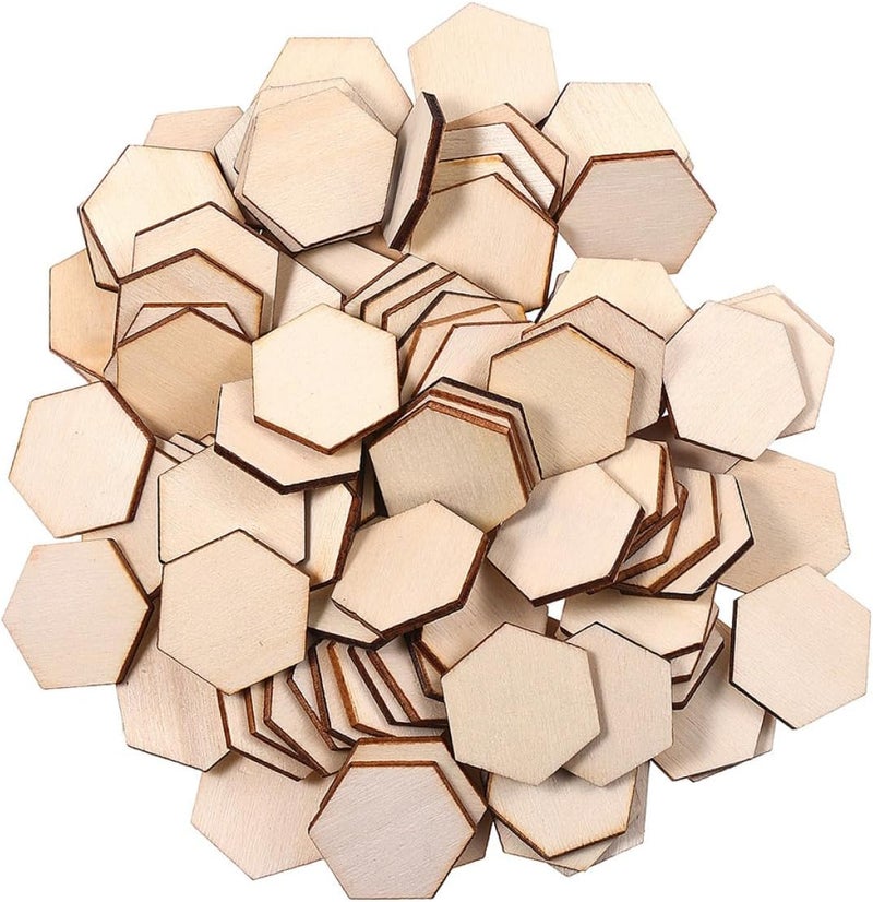 100 Pcs 50mm Hexagon Wood Slices for DIY Crafts, Unfinished Wooden Pieces Hexagonal Wood Chips for Art Projects and Woodcraft Decoration - Image 1