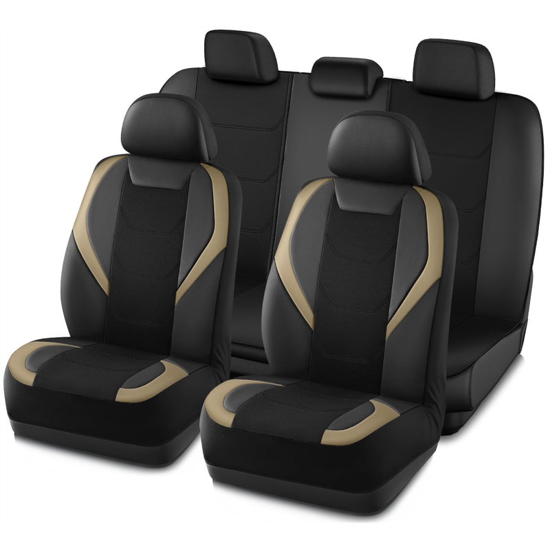 Road Comforts Car Seat Cover Full Set Leather Mesh Seat Covers Airbag Compatible Universal Fit for Most Cars SUVs Trucks and Vans Gray