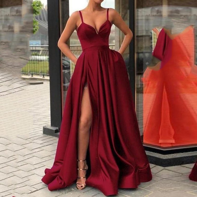 2024 Spring Slim Satin Evening Gown Orange - Image 2