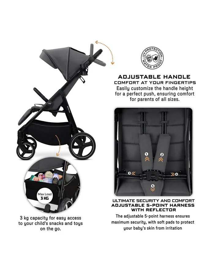 neobreez TETRA Ultra-Compact Lightweight Travel All-Terrain Toddler Baby Stroller, Baby Trolley Pushchair Buggy W/Cup Holder, One Hand Fold Deep&Wide Seat, Waterproof UPF 50+ Canopy, 0-4yrs,  22kg, 3yrs Warranty