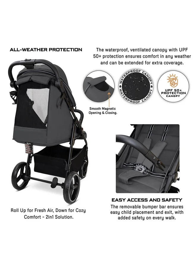neobreez TETRA Ultra-Compact Lightweight Travel All-Terrain Toddler Baby Stroller, Baby Trolley Pushchair Buggy W/Cup Holder, One Hand Fold Deep&Wide Seat, Waterproof UPF 50+ Canopy, 0-4yrs,  22kg, 3yrs Warranty