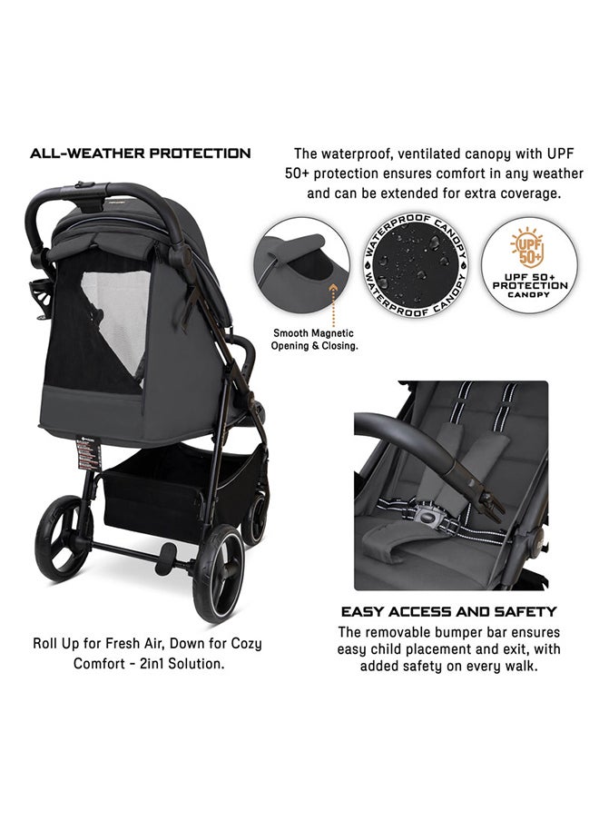 neobreez TETRA Ultra-Compact All-Terrain Baby Toddler Stroller,  Pushchair Buggy, One Hand Fold Deep And Wide Seat, UV And Waterproof Canopy,  Bag, Phone And Cup Holder And Toy Strap, LED lights, 0-4yrs, 22kg, 3yrs Warranty  - Image 4